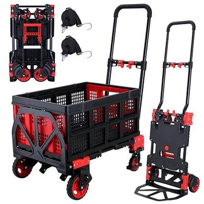 2-in-1Hand Truck Dolly Foldable with Folding Basket,330LBS Capacity Handtruck,Hand Truck Foldable Dolly with 4 Wheels,Dolly Cart with Retractable Handle,Folding Hand Cart for Moving