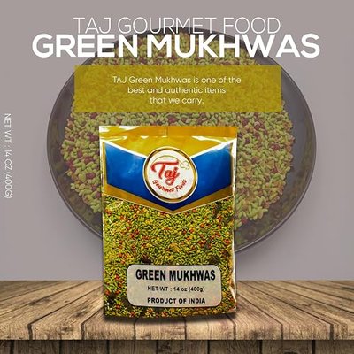 TAJ Green Mukhwas 3.5oz 100g | Mouth Freshner | Candied Fennel Seeds, Saunf