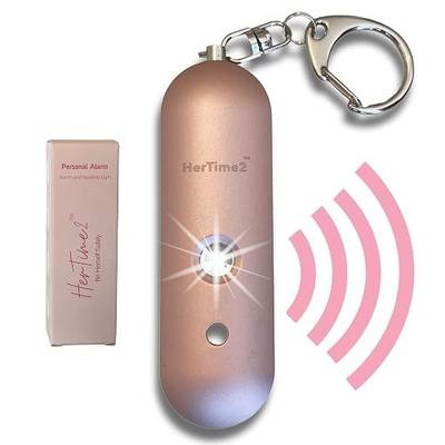 HerTime2 Personal Safety Alarm for Women - Loud Self Defense Siren, Waterproof Keychain with Strobe Light - Battery Powered, Rose Gold