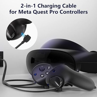2-in-1 Charging Cable for Meta Quest Pro Controllers Durable Safe for Simultaneous Charging Meta Quest Pro Accessories Compatible with Various Protective Cases