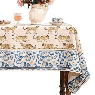 patdrea Vintage Leopard Print Linen Tablecloth,Square,55"x55"-from | Fench Elegant Table Cloth for Square Table,Animal Patterned,Dining Room Kitchen Tea Party Decoration,Durable