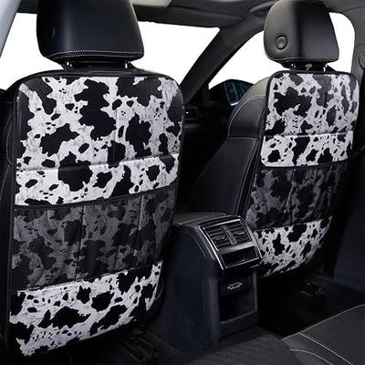 Cow Print Car Seat Back Kick Protectors,2 Pack Kick Mats with Storage Pockets,Car Accessorise(Cow Print)