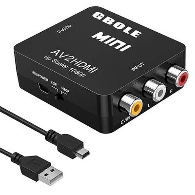 RCA to HDMI AV to HDMI Converter 1080P Mini RCA Composite CVBS | Video Audio Converter Adapter Supporting PAL NTSC with USB Charge Cable for PC Laptop Xbox PS4 PS3 VHS VCR DVD TV STB