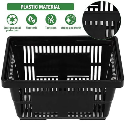 12PCS Shopping Baskets with Handles, 21L Durable Plastic Shopping Cart | Portable Grocery Basket for Supermarket Retail Shop Book Store Laundry, Black
