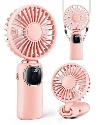 coldSky Portable Handheld Fan, 4000mAh Battery Operated with LED Display, Handheld/Neck/Desk 3 in 1 Personal Small Fan, 90° Foldable Desk Fan with Base, 5 Speed Lash Makeup Fan for Women