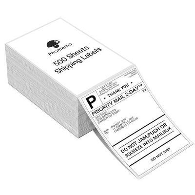 Phomemo Genuine 4x6 Thermal Shipping Labels for Phomemo Shipping Label Printer, 500 Fanfold Labels, Strong Adhesive Commercial Grade Direct Thermal Labels for Shipping, Barcodes, USPS, UPS and FedEx