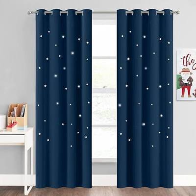 NICETOWN Moroccan Blue Blackout Curtains for Boys/Kids Room, 1 Set, W52xL84 | Star Cutout Curtains for Baby Nursery, Thermal Insulted Grommet Window Drapes for Living Room/Thanksgiving