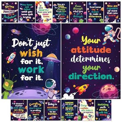 Decorably 15 Motivational Space Posters for Classroom | 11x14in Inspirational, Matte-Laminated Space Classroom Decor - for School, Hallways, Bulletin Boards, Home Study Room