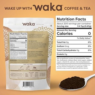Waka Instant Black Tea Mix, Classic Unlavored and Unsweetened, 4.5 oz | 100% Tea Powder, Makes up to 200 Cups or 50 Quarts, No Steeping or Brewing, No Additives, Hot or Iced