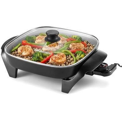 Elite Gourmet 12"x12"x2.15” Ceralast™ PFAS Free Ceramic Electric Skillet, Dishwasher Safe, Rapid Heat Up, 1200W, Dark Grey