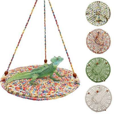 Handwoven Hammock Bearded Dragon Rest Bed Habitats Supplies Climbing Terrarium for Lizard Leopard Gecko Parrots Parakeet Cockatiel Rats Snake Hamster Squirrel Chameleon Small Birds (Dazzling Orange)
