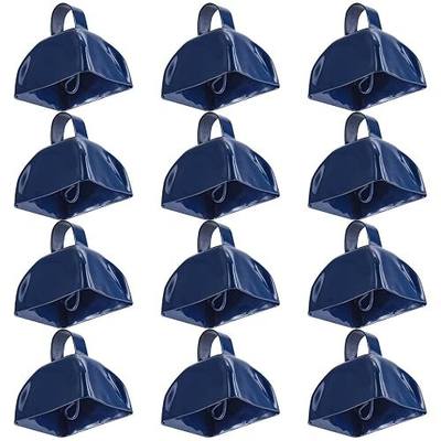 Foraineam 12 Pack Metal Cowbells with Handles, Blue Loud Call Bell Alarm Noise Makers, Hand Percussion Musical Instruments Noisemakers for Sporting Events, Weddings, New Year’s Eve, Team Cheering