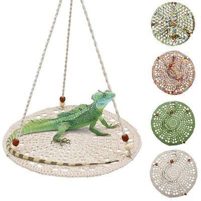 WEVONIGU Birds Hammock Bearded Dragon Rest Bed Habitats Supplies Climbing Terrarium for Lizard Leopard Gecko Parakeet Cockatiel Rats Hamster Squirrel Chameleon (Off-White)