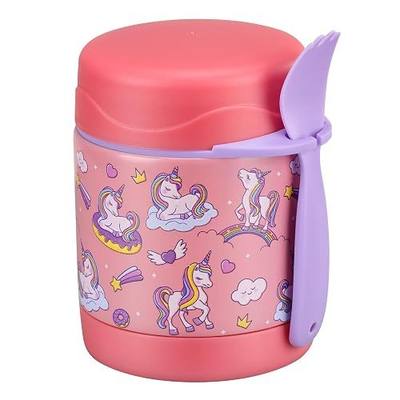 10oz Soup Thermo for Hot Food Kids Insulated Food Jar,Thermo Hot Food Lunch Container, Width Mouth Stainless Steel Lunch Box for Kids with Spoon (Pink-Cute Horse)
