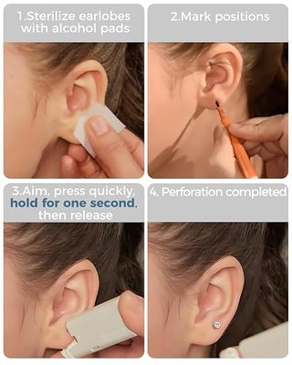 Ear Piercing Kit | Disposable Ear Piercing Gun Kit Made in 316L Surgical Stainless Steel 4mm - 4prong Cubic Zirconia | At Home Self Piercing Kit with Earrings Studs