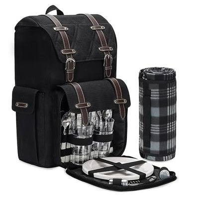 Picnic Backpack for 4, Picnic Basket for 4, Picnic Basket Backpack, Picnic Basket Set with Blanket and Cooler Bag,Wine Pouch, Picnic Cooler Backpack Perfect for Camping, Beach and Wedding