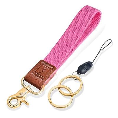 Fishent Stretchy Wristlet Keychain, Braided Cute Wrist Lanyards for Keys, Key Chain Holder for Women Men, Wrist Strap Keychain for Car Keys Phone Camera Wallet ID Badges Lanyard Card (Pink)