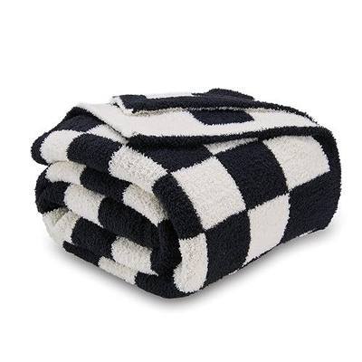 CozeCube Black White Reversible Checkered Knit Throw Blanket 50"x60" | Super Soft Fullfy Microfiber Knitted Blankets , Warm Cozy Fuzzy Plush Throw, For Couch Bed Sofa