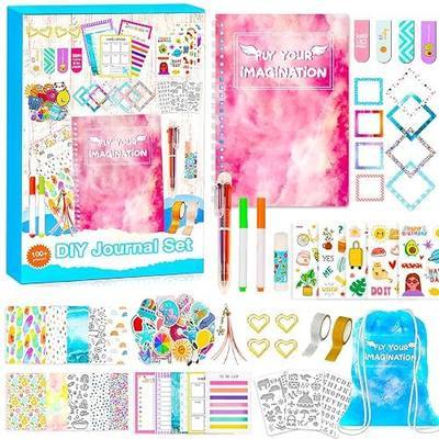 DIY Journal Set for Girls Ages 8-14, Cool Birthday Gifts, Cute Journaling Art Crafts, Personalized Diary Scrapbook Supplies Kit, Pink