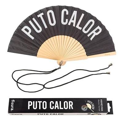 Fisura – Original Black Folding Hand Fan with Message P*to calor, Foldable Wooden Handheld Fan for Women, with Hanger, Perfect for Birthday, Wedding, Party or Gift