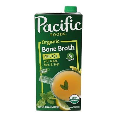 Pacific Foods Organic Chicken Bone Broth With Lemon Balm and Sage, 32 oz Carton