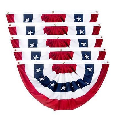 2x4 Ft American Pleated Fan Flag, Patriotic Half Fan Bunting Flag, Indoor Outdoor for Red White Blue USA 250th Anniversary 4th of July Decoration Patriotic Decor Memorial Day (Set of 5)
