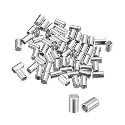uxcell 60Pcs Stainless Steel Cord Ends, 2mm ID Column Leather Cord End Caps for Bracelet Jewelry Making DIY, Silver Tone