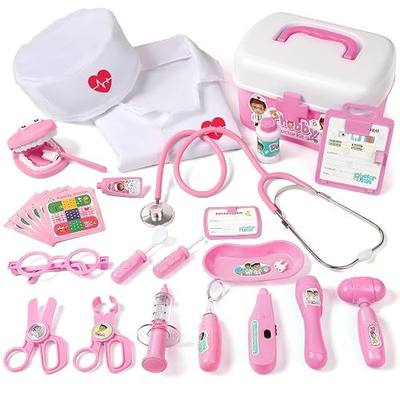 Phobby Doctor Kit Toy for Kids 3-8 Years Old, Pink | Toddler Pretend Medical Kit, Real Stethoscope & Costume, Light & Sound Effect, Girls Boys Educational Birthday Gift, 27pcs