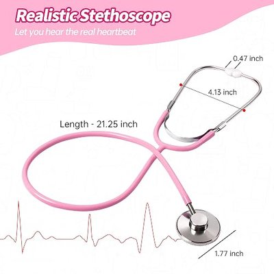 Phobby Doctor Kit Toy for Kids 3 4 5 6 Years Old, Pink | Toddler Pretend Medical Kit with Real Stethoscope, Storage Bag, Light & Sound Effect, Girls Boys Birthday Gift, 8 Pcs