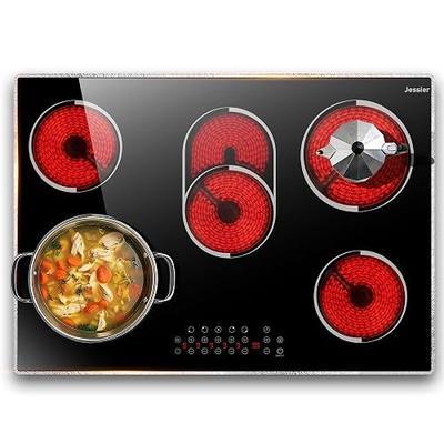 Electric Cooktop 30 Inch(Cut-out Size: 29.13"x19.3") - 30" Built-in Electric Stove 8400W, 5 Burner Ceramic Stove with Metal Frame, Timer, Safety Lock, Dual Ring, 220V Hard Wired (No Plug)