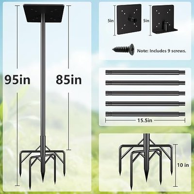 Bird Feeder Pole Stand,95 Inch Bird House Pole for Outdoors Heavy Duty,5 Base Prongs Adjustable Birds Feeder Stand for House