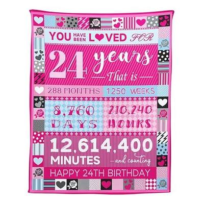 YISUMEI 24 Year Old Girl Birthday Gifts, Pink Love Rose Elements Happy Birthday Blanket, Sweet 24 Gifts for Girls Daughters Sisters Friends, 50"x60"