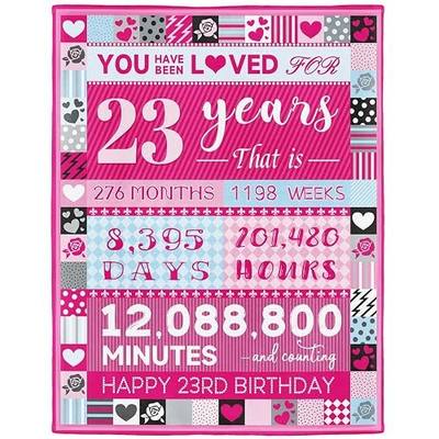 YISUMEI 23 Year Old Girl Birthday Gifts, Pink Love Rose Elements Happy Birthday Blanket, Sweet 23 Gifts for Girls Daughters Sisters Friends, 50"x60"