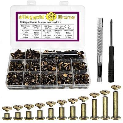 362 Pcs Bronze Chicago Screws Leather Rivets Assorted ,11 Sizes of Screw Rivets Chicago Screws for Decorate and Repair Leather Craft Belt Bag Shoes Purse Bookbinding