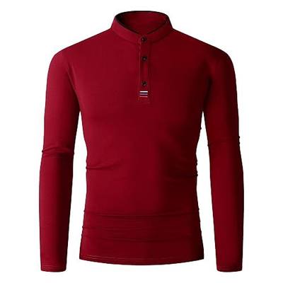 Damipow Mens Long Sleeve Polo Shirts Regular Fit Men Collarless Shirt