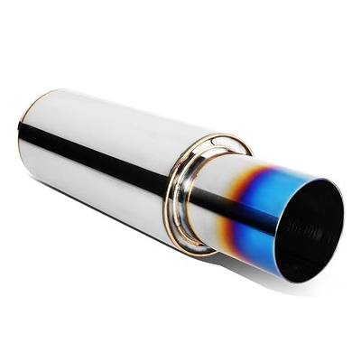 DNA MOTORING EXA-MF-001-T2 Stainless Steel Straight Through Exhaust Muffler Universal, 3" Outlet, 2" Inlet,Burnt Tip