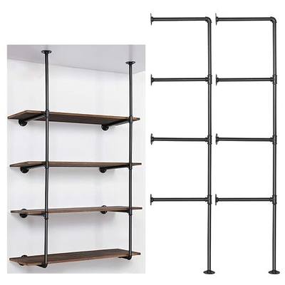 LIANTRAL Industrial Wall Mount Iron Pipe Shelf, DIY Open Bookshelf, Retro Storage Shelves Pipe Shelving Hung Bracket (4 Tier X2, Black)