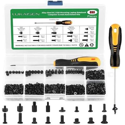 633Pcs M.2 NVMe SSD Screw Kit, Motherboard Standoffs Screws Set | Asus Gigabyte MSI MB Compatible IBM HP Dell Laptop Replacement Screws Set (M2 M2.5 M3) w/ Magnetic CRV Screwdriver PC Repair