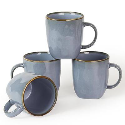famiware Coffee Mugs Set of 4, Ocean Square 13oz Coffee Cup Set with Handle for Cocoa, Milk, Hot Chocolate, Tea, Water, Stoneware Cups for Kitchen, Microwave and Dishwasher Safe, Blue