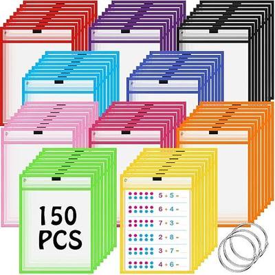 Teling 150 Pcs Dry Erase Pockets Bulk Reusable Job Ticket Holders Clear Plastic Sleeve Protector Work Order Sleeve Shop Ticket Holder for Teacher Week Gift Office Supply(10 x 14'',Multicolor)