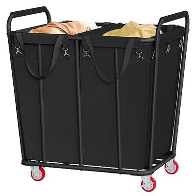 Hoctieon 2 Section Laundry Sorter Cart, 400L Rolling Hamper with Wheels, Industrial Laundry Basket Organizer, Extra Large Dirty Clothes Hamper for Home & Hotel, Heavy Duty, Black