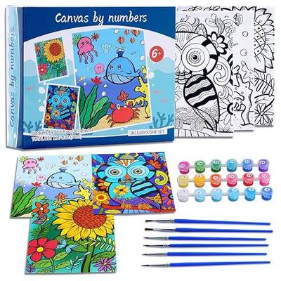 3 Pack Paint by Numbers Kit for Kids Ages 8-12, 10*8 inch Color by Number for Kid Framed Canvas with 18 Acrylic Paint Pots and 6 Brushes, Paint by Number, Arts and Crafts Art Supplies for Kids 9-12
