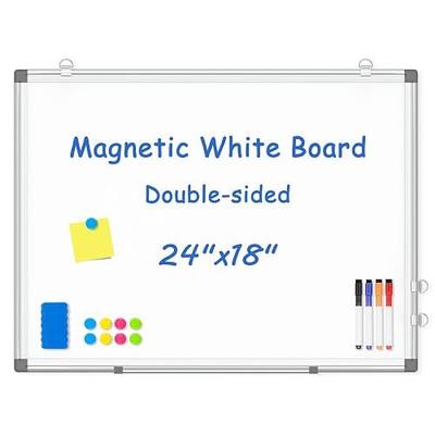 Double-Sided White Board Dry Erase Magnetic Whiteboard Wall 24x18 Silver | Smooth Write & Clean, Durable 11-Layer, Aluminum Frame, Easy Wall Mount & Hanging, Full Kit for Home, Office, School