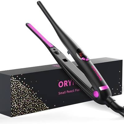 ORYNNE Small Flat Irons for Short Hair, 5s Ultra Fast Heat Up Pencil Flat Iron, Negative Ions Mini Flat Iron for Edges, 3/10'' Travel Mini Hair Straightener with Digital Temp Control, Easy to Use