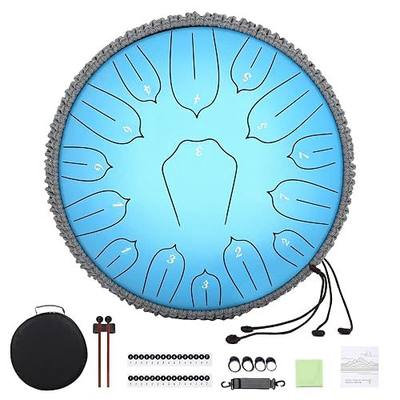 Steel Tongue Drum 12 Inch 15 Notes: Handpan Drums Set with Music Book Mallets Carry Bag - Hand Pan Instrument for Adults Musical Education Meditation Yoga Chakra (Blue)