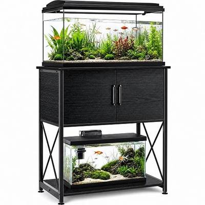 Herture 20-29 Gallon Aquarium Stand Metal Frame Fish Tank Stand with Cabinet Storage, for 20 Gallon Long Aquarium,30.7" L*16.5" W Tabletop,330LBS Capacity Black PG01YGB