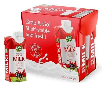 Golden Flow Shelf Stable Whole milk - UHT Boxed Milk - Fortified with Vitamins A & D –No Refrigeration Needed, Cholov Yisroel, Kosher for Passover -8 FL oz- (Pack of 6)