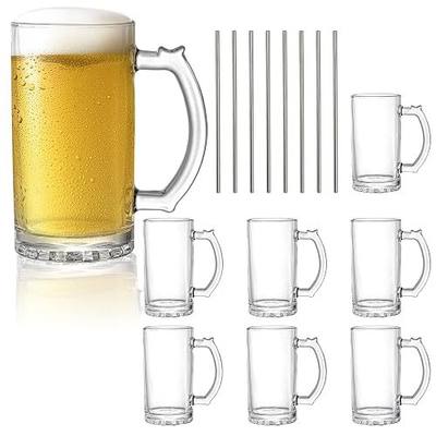 Okllen 8 Pack 16 Oz Glass Beer Mug with Handle, Heavy Large Glass Steins Beer Cups with Stainless Steel Straws, Heavy Base, Thick Drinking Glasses for Freezer, Bar, Cocktail, Alcohol, Beverages, Soda