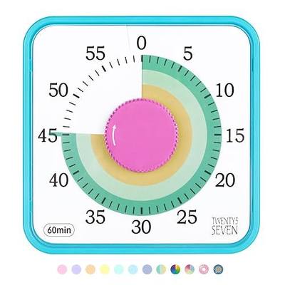 TWENTY5 SEVEN Countdown Timer 7.5 inch; 60 Minute 1 Hour Visual Timer – Classroom Teaching Tool Office Meeting, Mechanical Countdown Clock for Kids Exam Time Management Magnetic, Colorful