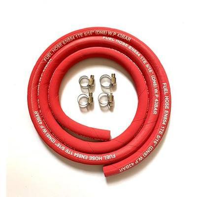 Fuel Line Hose 5AN 5/16" inch, High Pressure Hose 2.8Mpa 400PSI 8mm 5FT for Fuel Systems Engines Tube Hose Multiple Size Options,Implementation Standards:EN854,Red (Attached Hose Clamp)